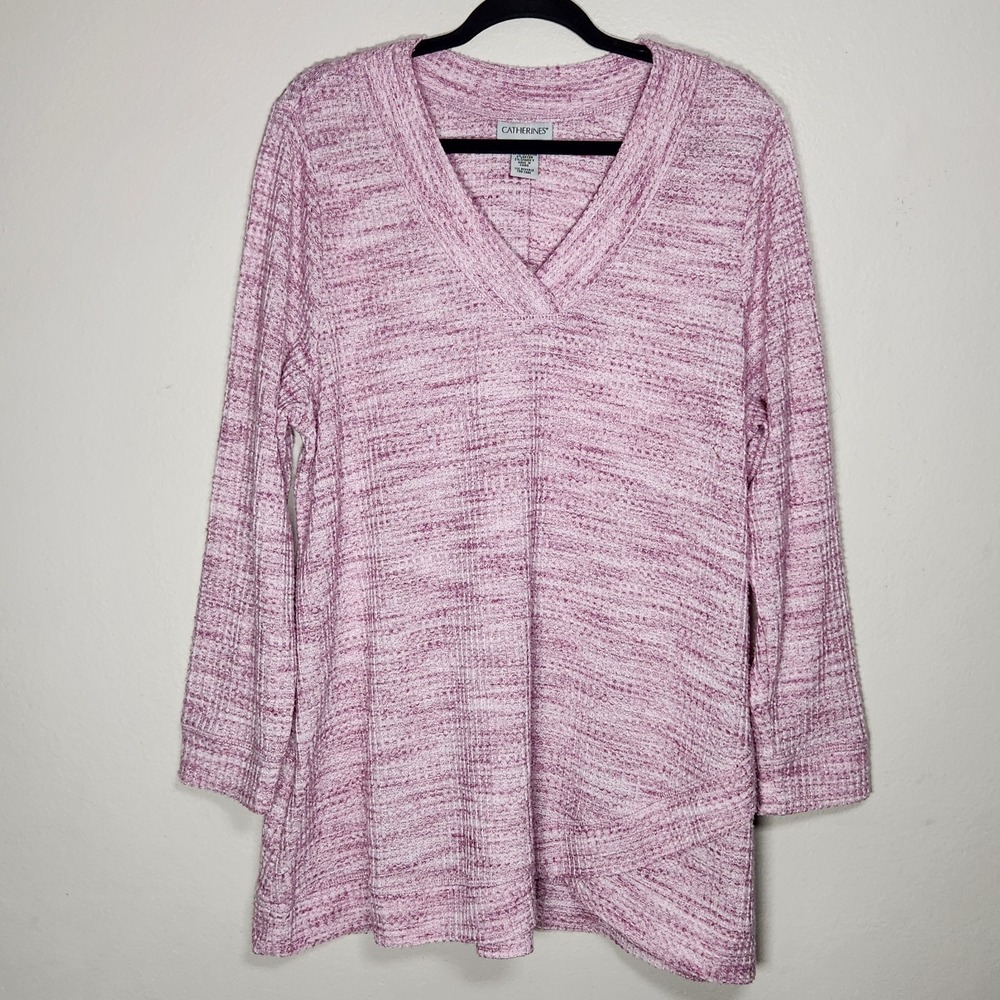 Catherines Womens 0X Pink Waffle Knit Thermal Lightweight Top Flowy Soft Girl